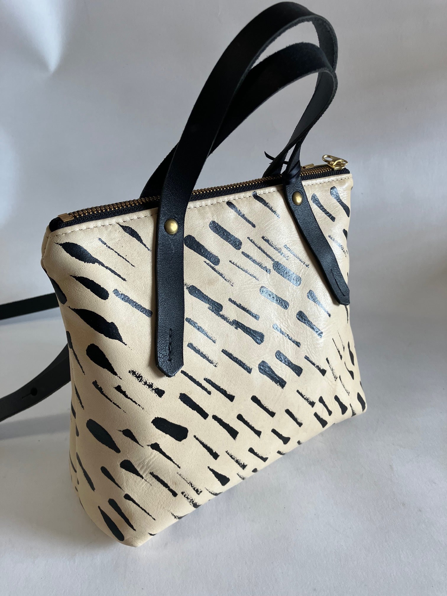 One of a kind piece handpainted Leather handbag with crossbody strap