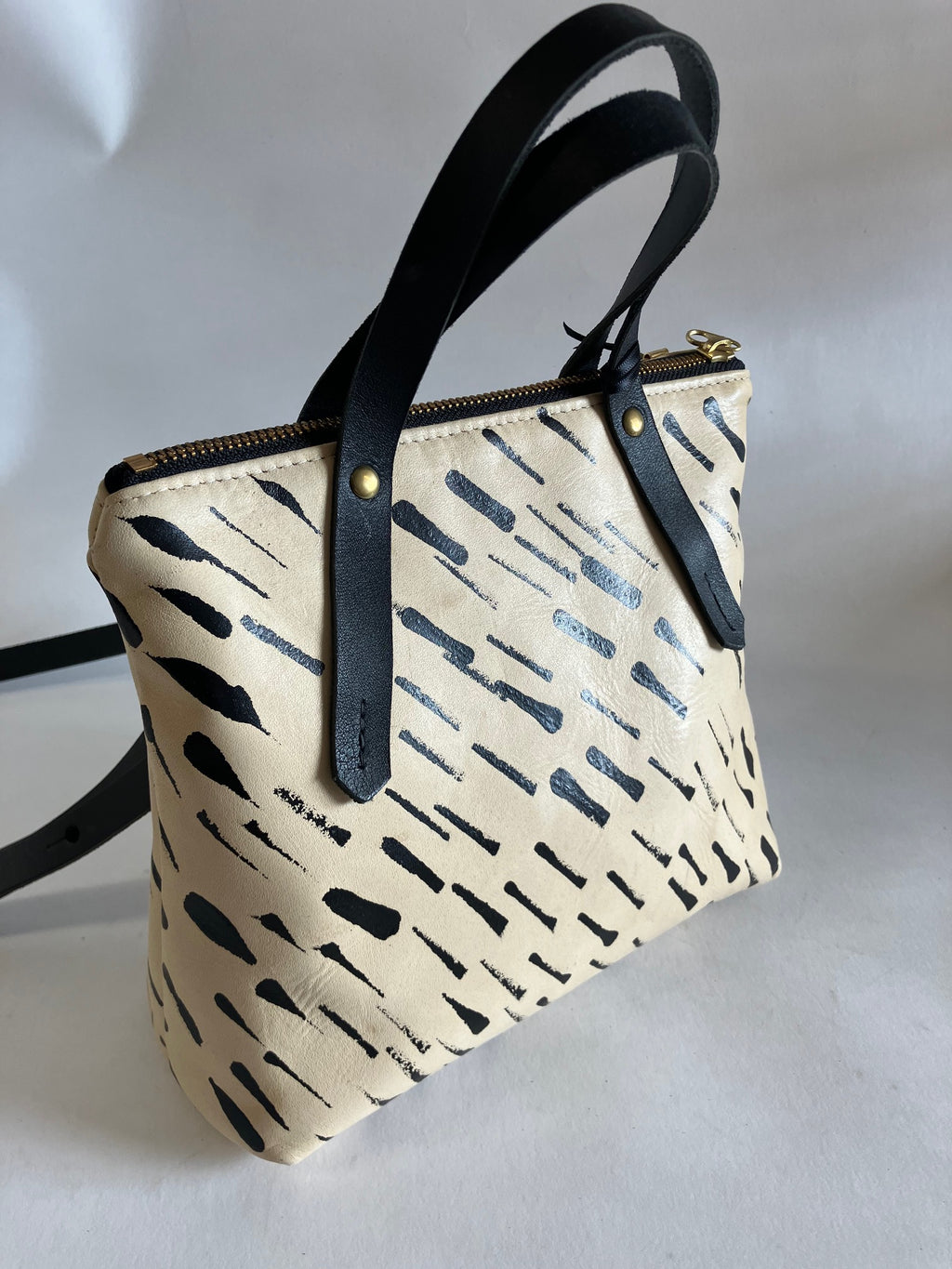 One of a kind piece handpainted Leather handbag with crossbody strap