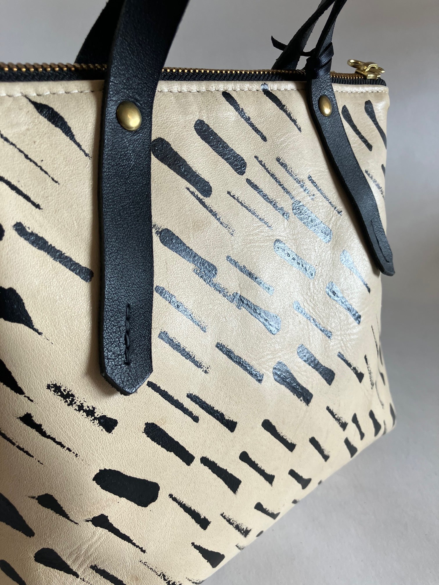 One of a kind piece handpainted Leather handbag with crossbody strap