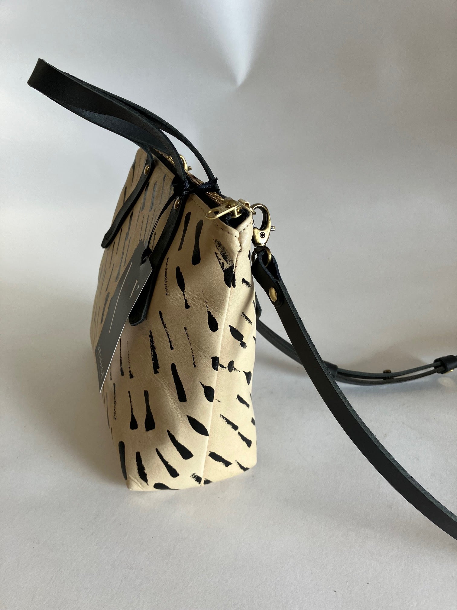 One of a kind piece handpainted Leather handbag with crossbody strap