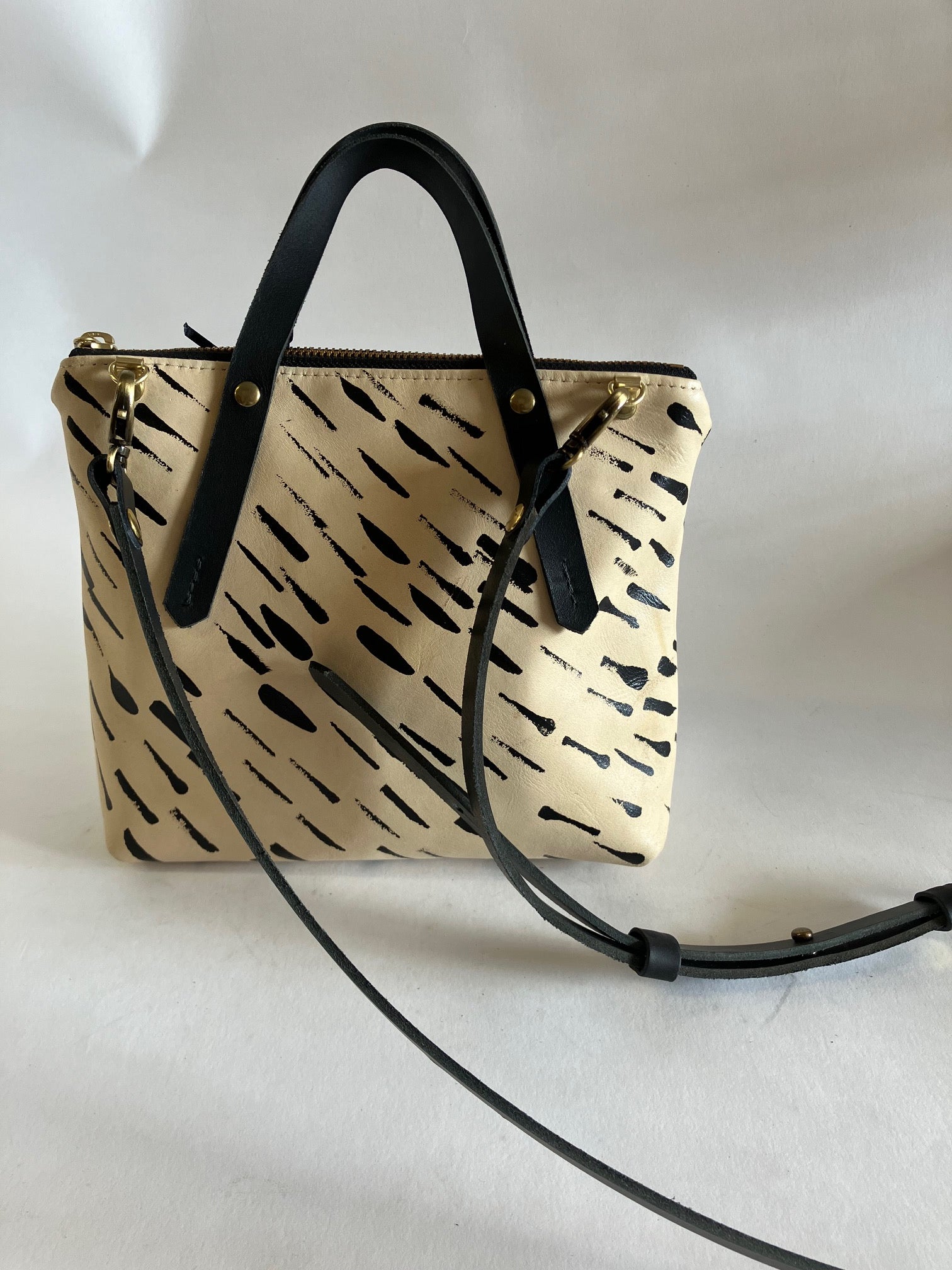 One of a kind piece handpainted Leather handbag with crossbody strap