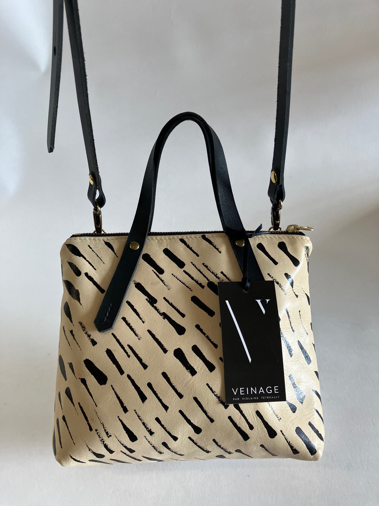 One of a kind piece handpainted Leather handbag with crossbody strap