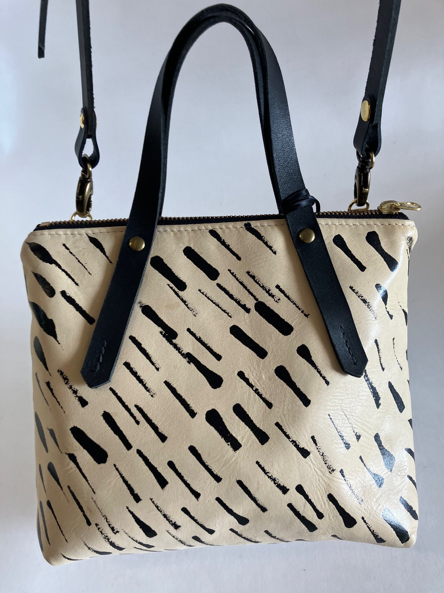 One of a kind piece handpainted Leather handbag with crossbody strap