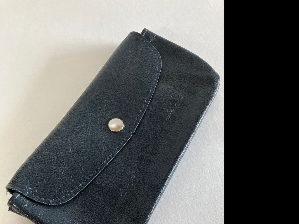 SAMPLE steel blue leather wallet