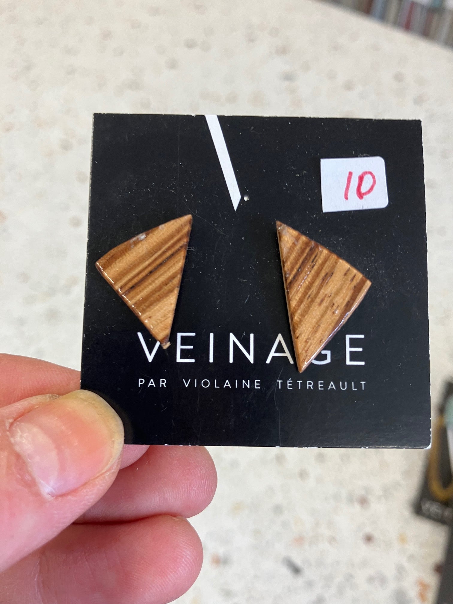 SAMPLE wooden stud earrings handmade in Montreal, Canada with upcycled wood