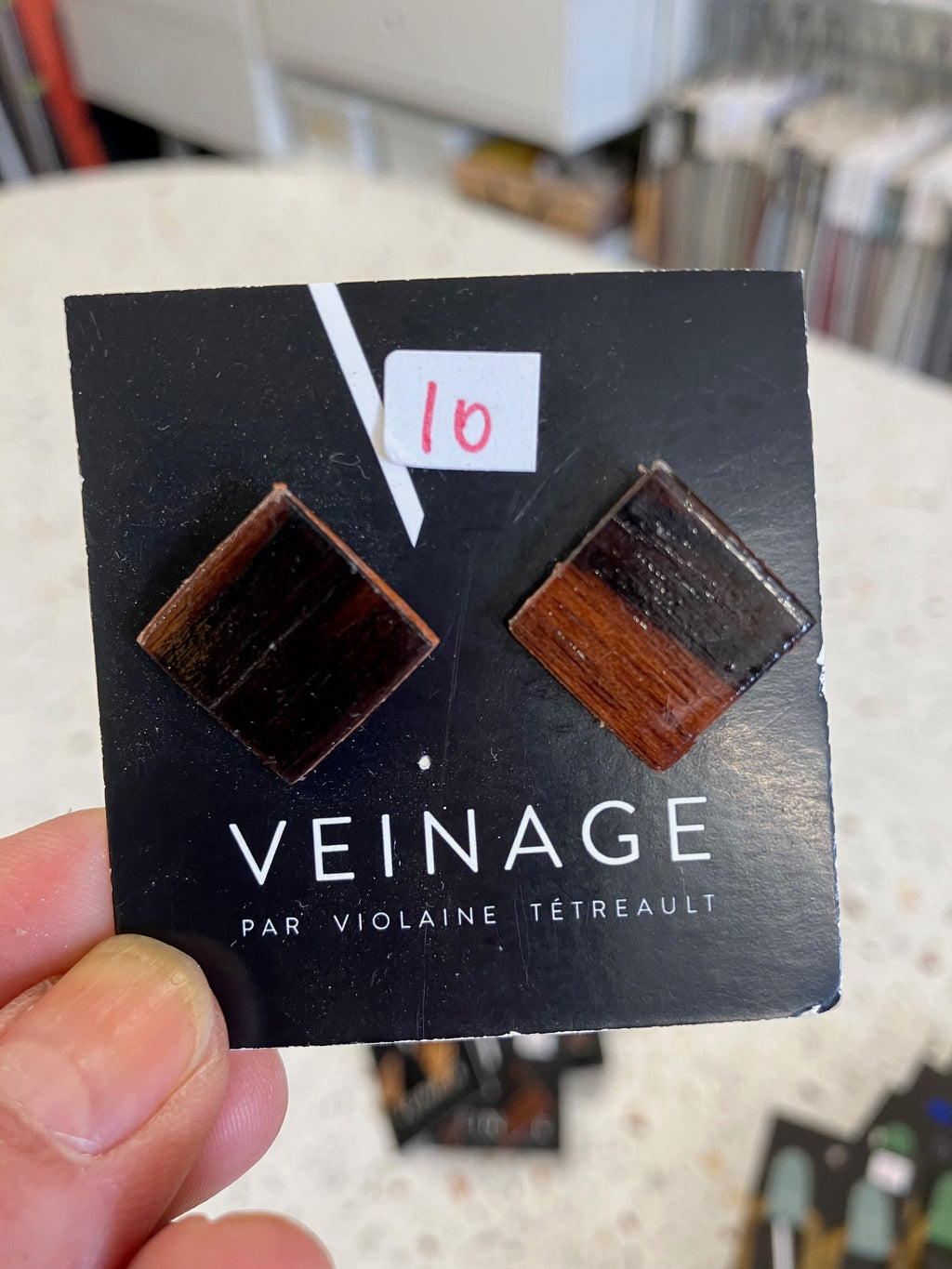 SAMPLE wooden stud earrings handmade in Montreal, Canada with upcycled wood