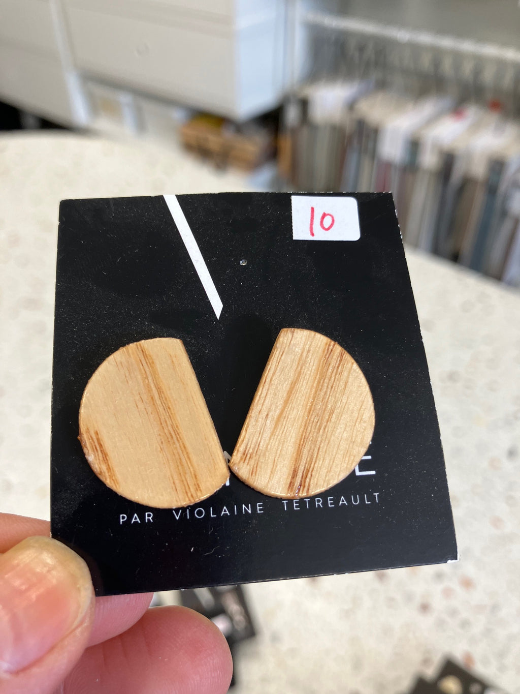 SAMPLE wooden stud earrings handmade in Montreal, Canada with upcycled wood