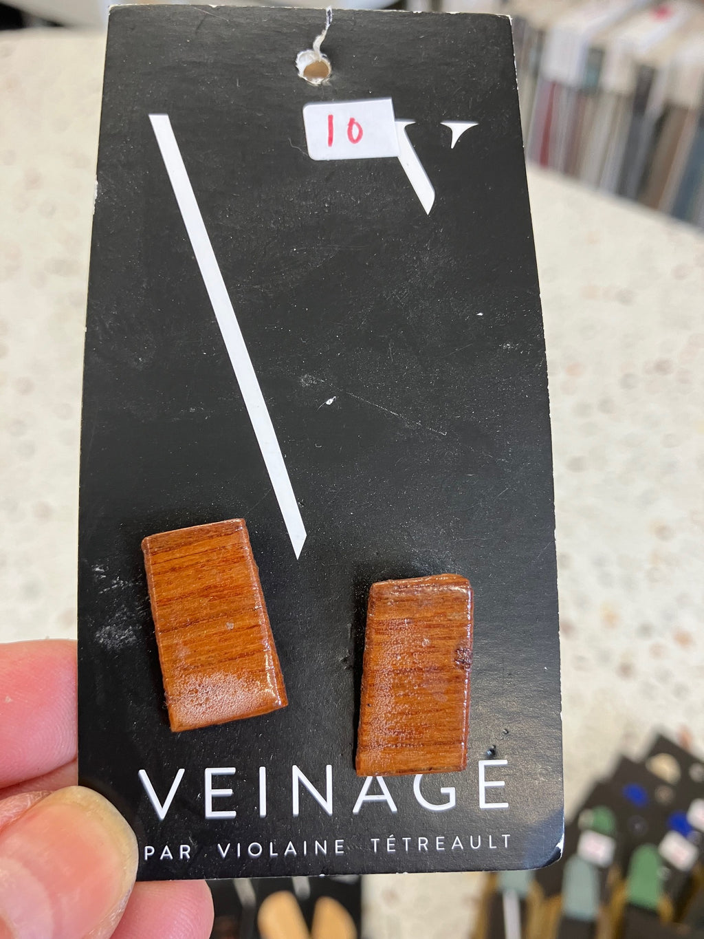 SAMPLE wooden stud earrings handmade in Montreal, Canada with upcycled wood