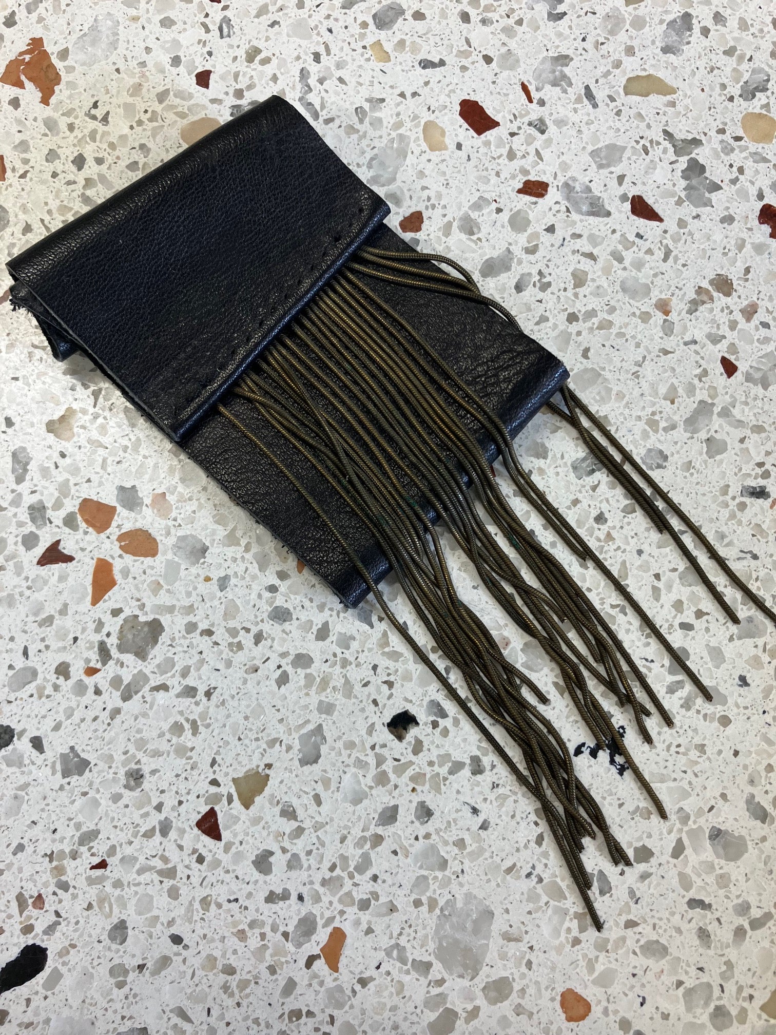 ONE OF A KIND Statement leather fringe bracelet, rock chic chain and leather bracelet