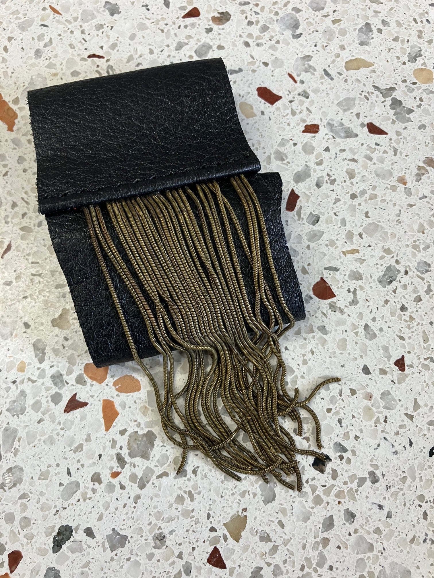 ONE OF A KIND Statement leather fringe bracelet, rock chic chain and leather bracelet Size Medium