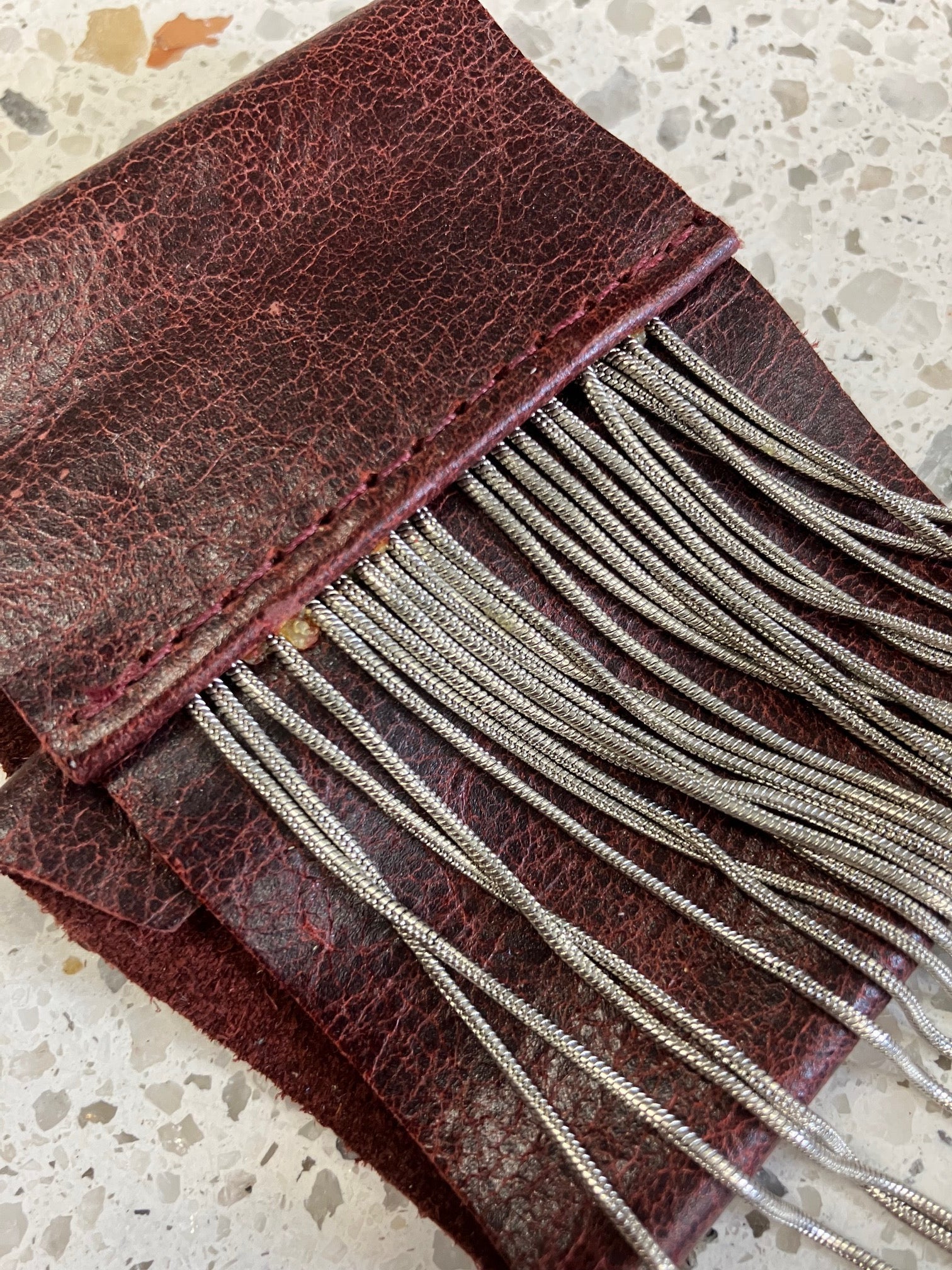 ONE OF A KIND Statement leather fringe bracelet, rock chic chain and leather bracelet