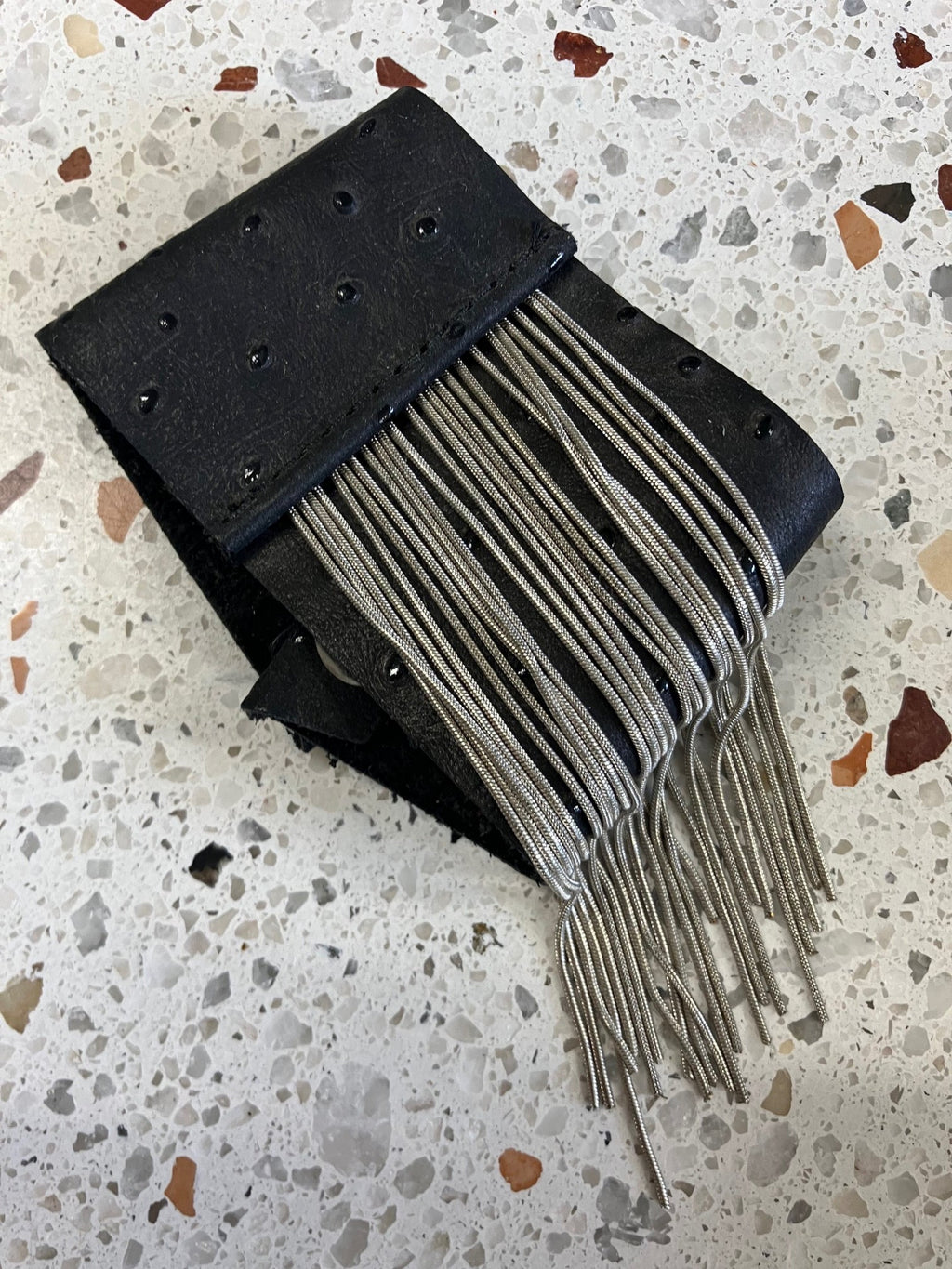 ONE OF A KIND Statement leather fringe bracelet, rock chic chain and leather bracelet