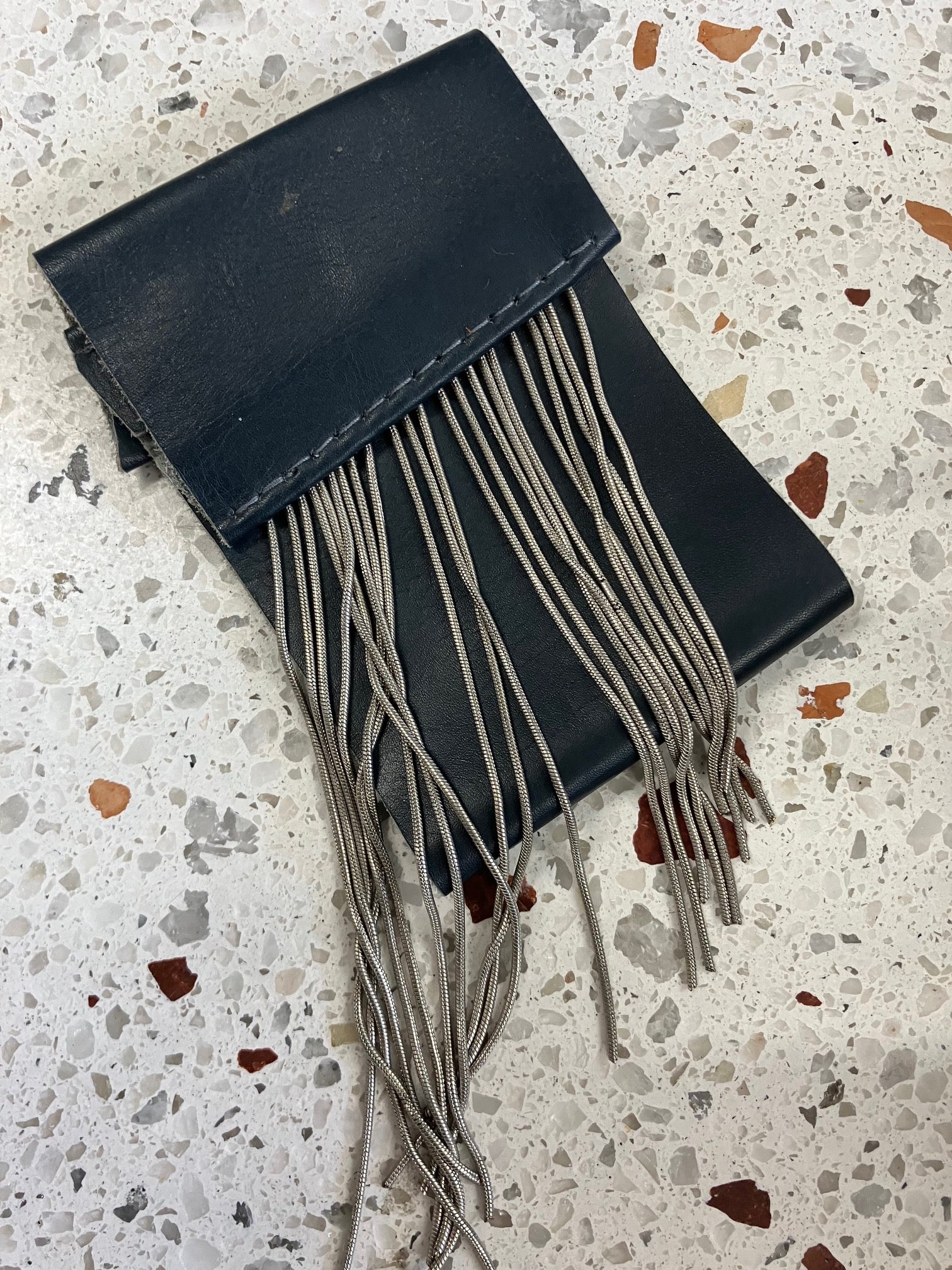 ONE OF A KIND Statement leather fringe bracelet, rock chic chain and leather bracelet