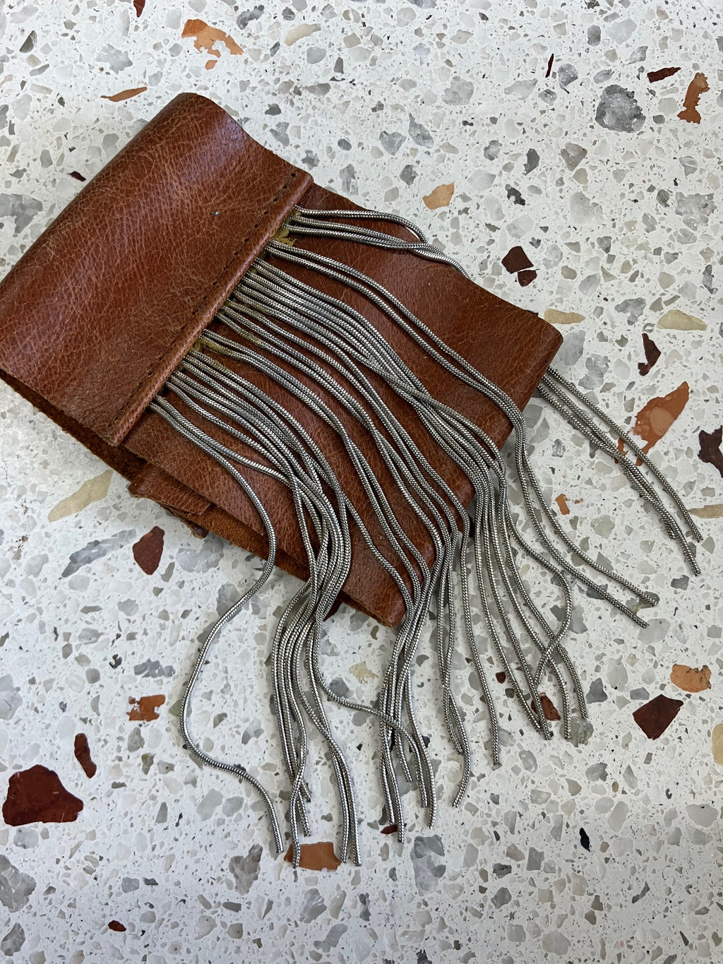 ONE OF A KIND Statement leather fringe bracelet, rock chic chain and leather bracelet