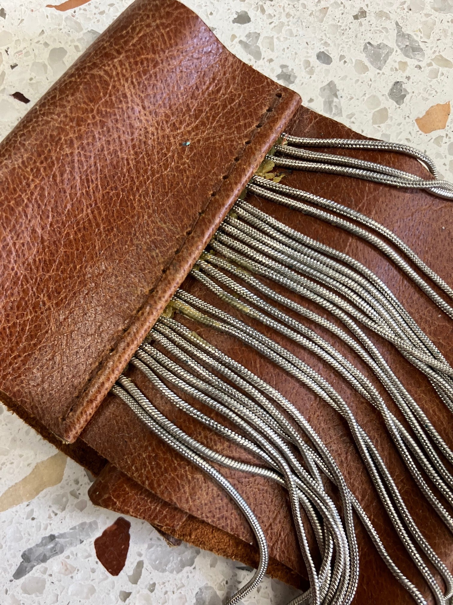 ONE OF A KIND Statement leather fringe bracelet, rock chic chain and leather bracelet