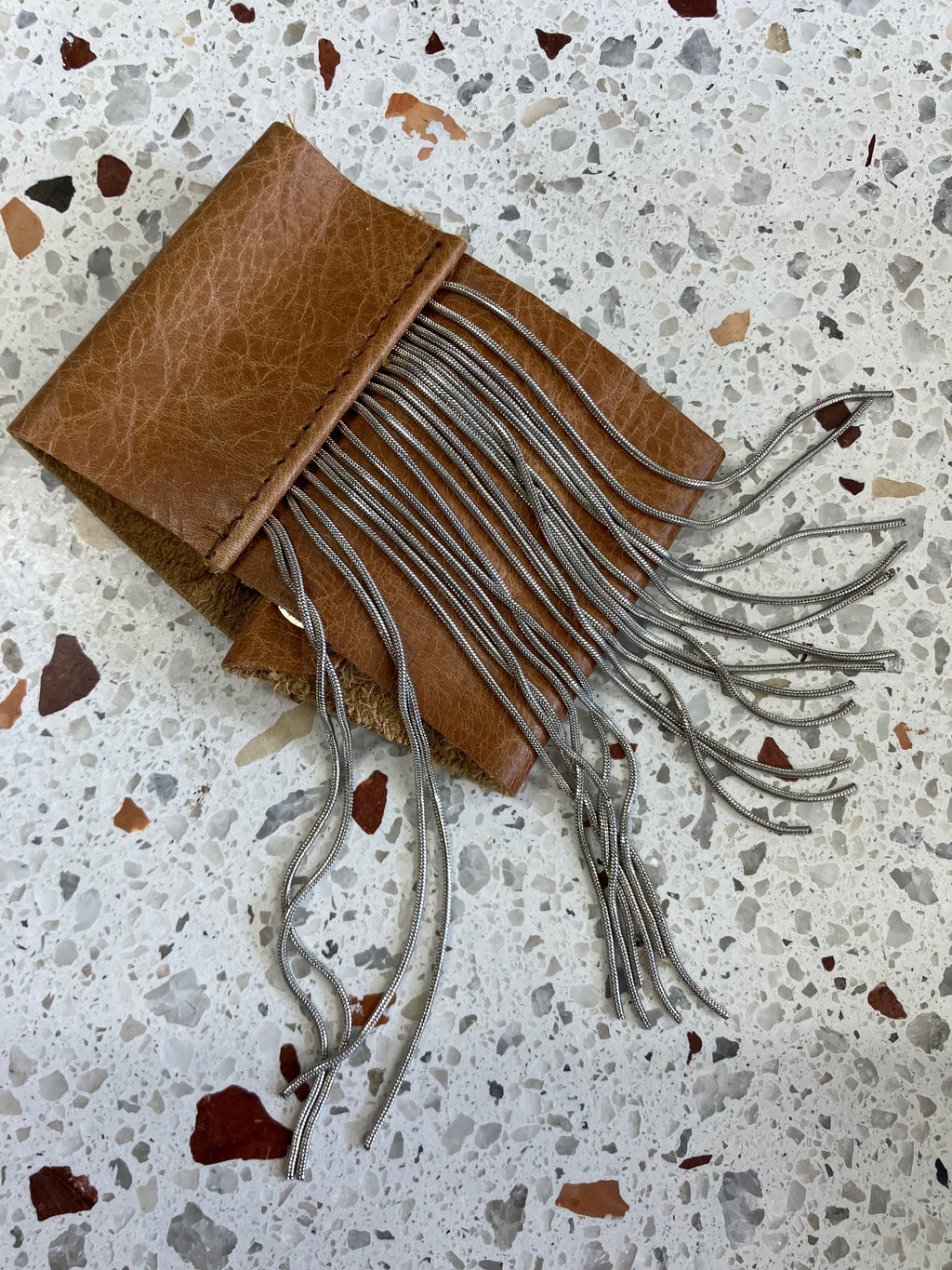 ONE OF A KIND Statement leather fringe bracelet, rock chic chain and leather bracelet