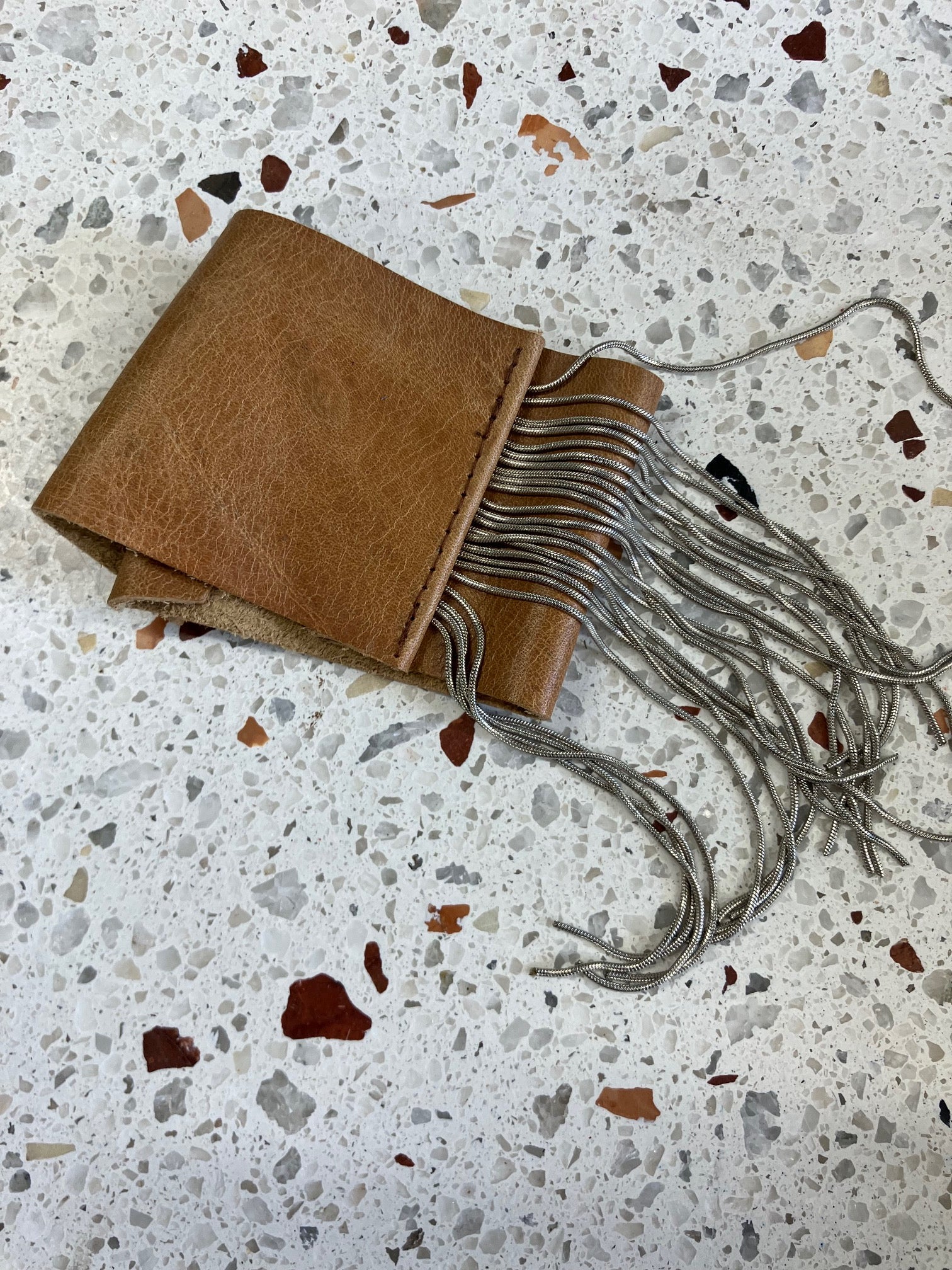 ONE OF A KIND Statement leather fringe bracelet, rock chic chain and leather bracelet