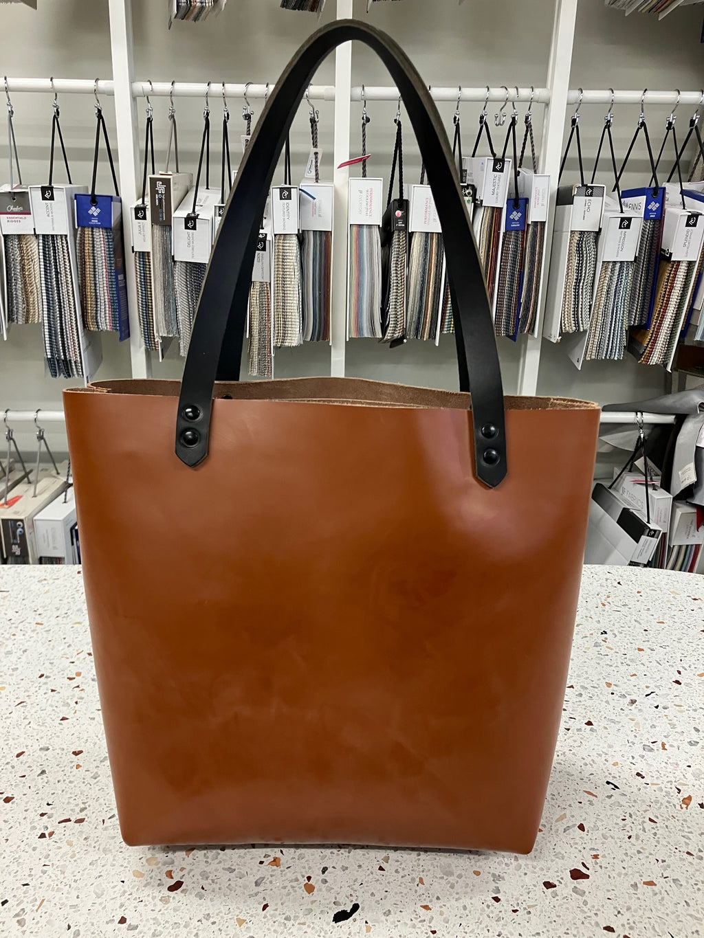 Sample brown Leather minimalist tote bag FLORENCE model