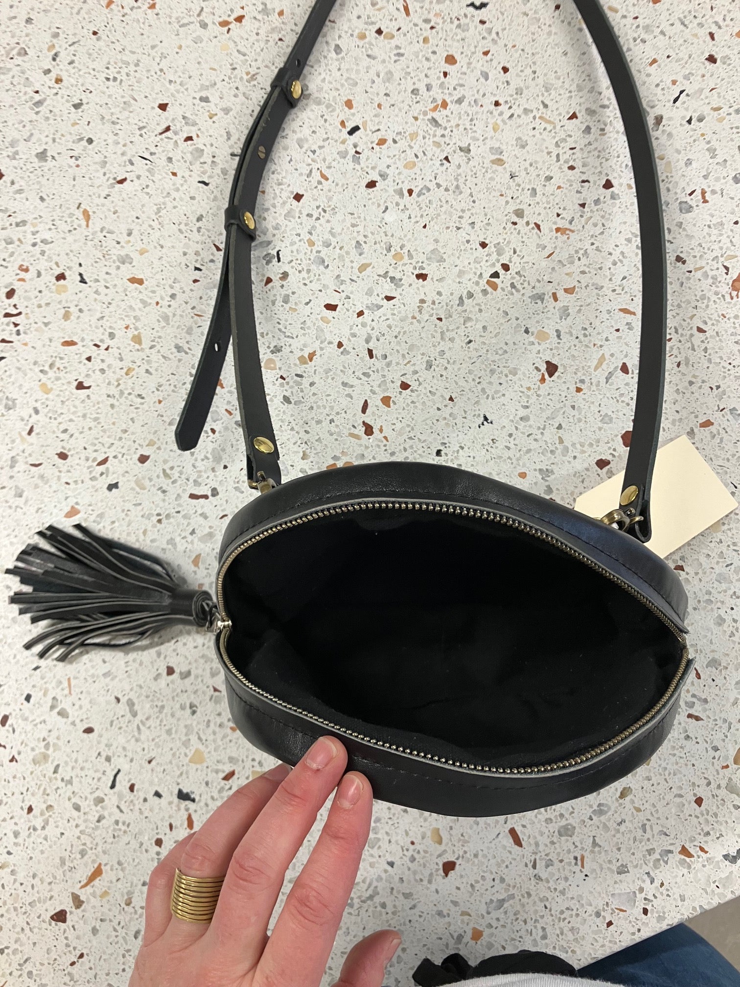 SAMPLE Leather shoulder bag with charm MERINGUE model