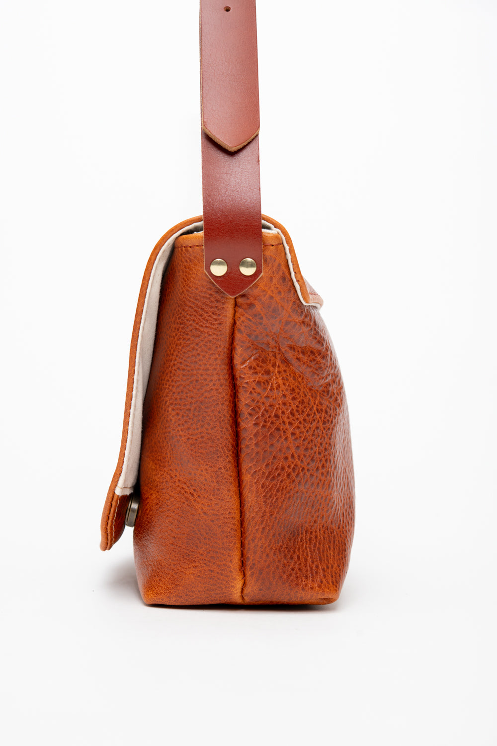 Veinage Leather Satchel Sessenger Bag BISCUIT model, handmade in Montreal Canada