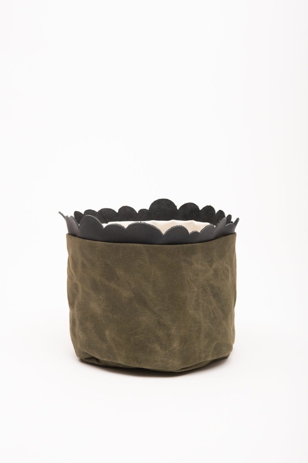 House basket, flowerpot holder, storage bin in waxed canvas CHARLOTTE model