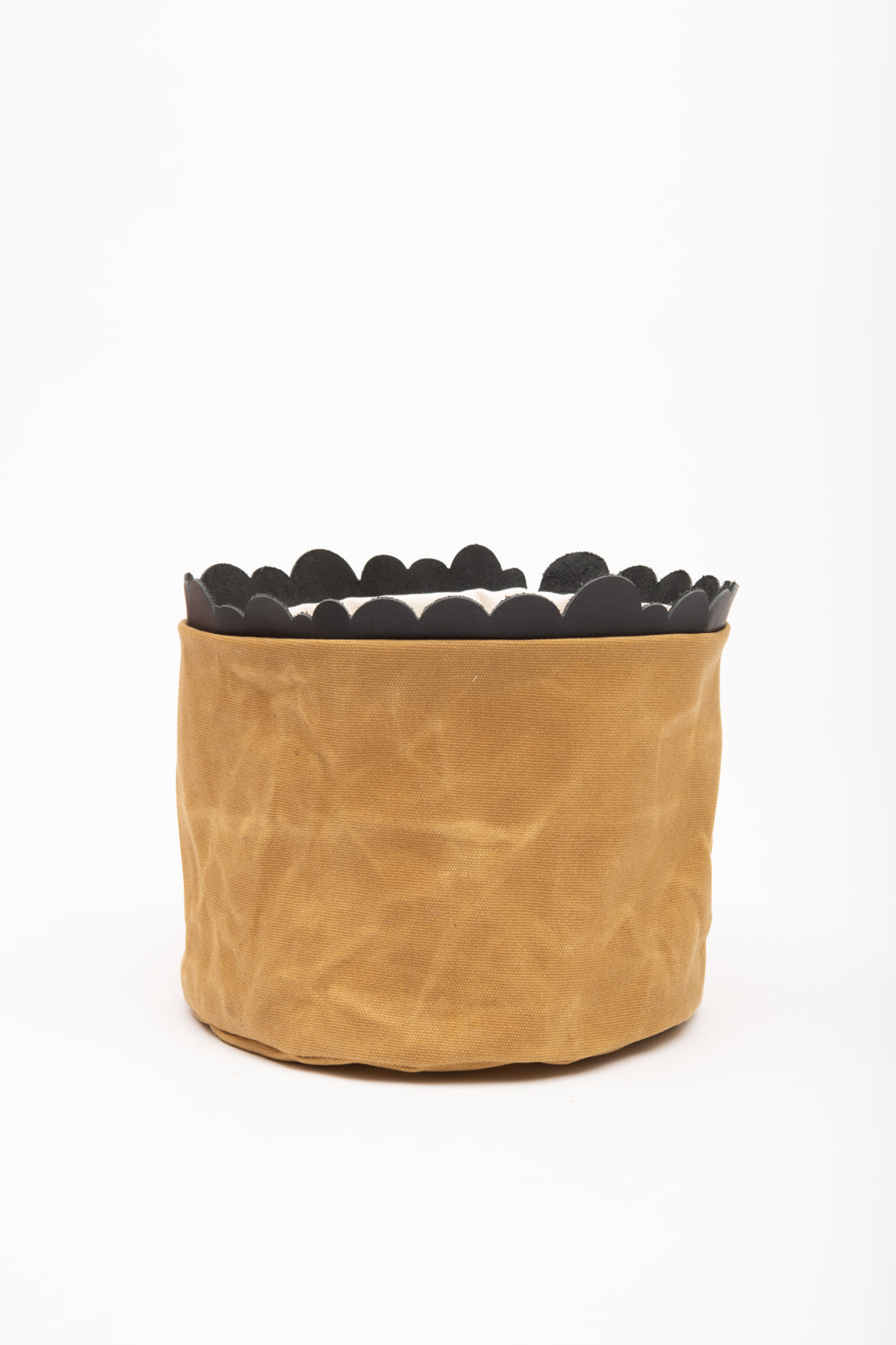 House basket, flowerpot holder, storage bin in waxed canvas CHARLOTTE model