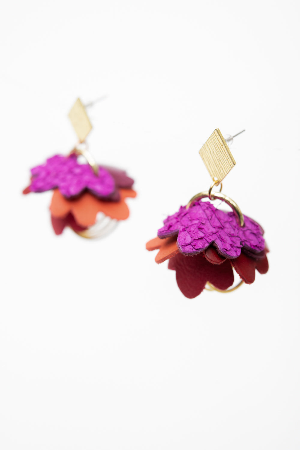 Veinage Unique and Poetic Leather Earrings FLEUR DES NEIGES model Handmade in Montreal Canada