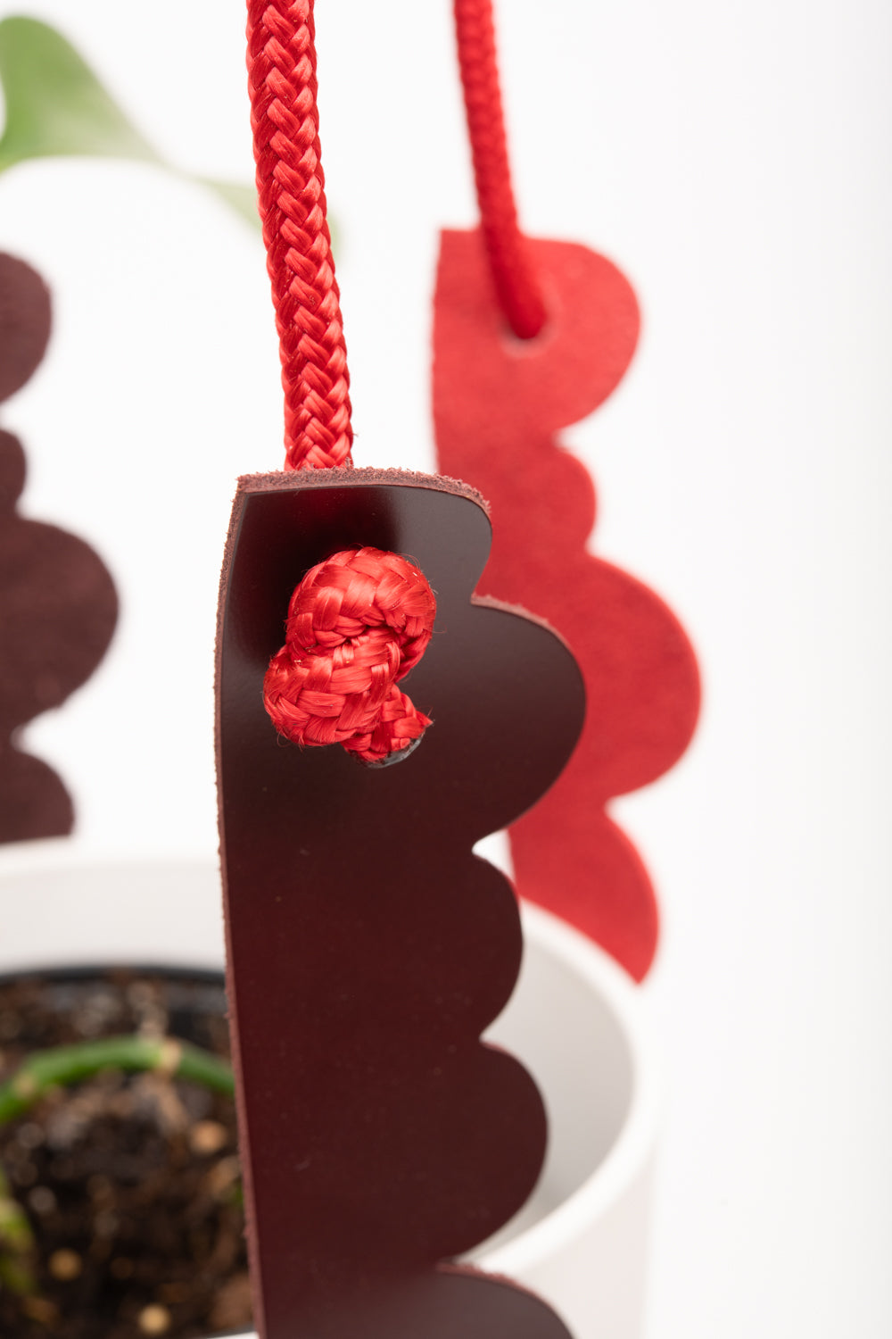 Plant hanger in upcycled leather and rope FRAISIER model