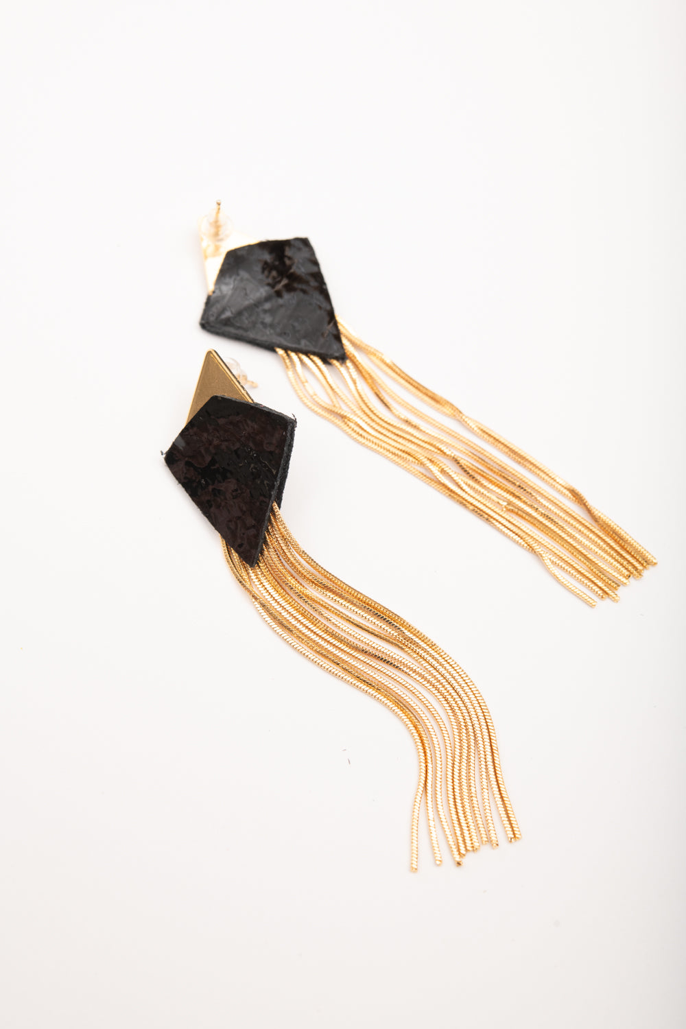 Grace and refinement leather and brass chain earrings MADELEINE model