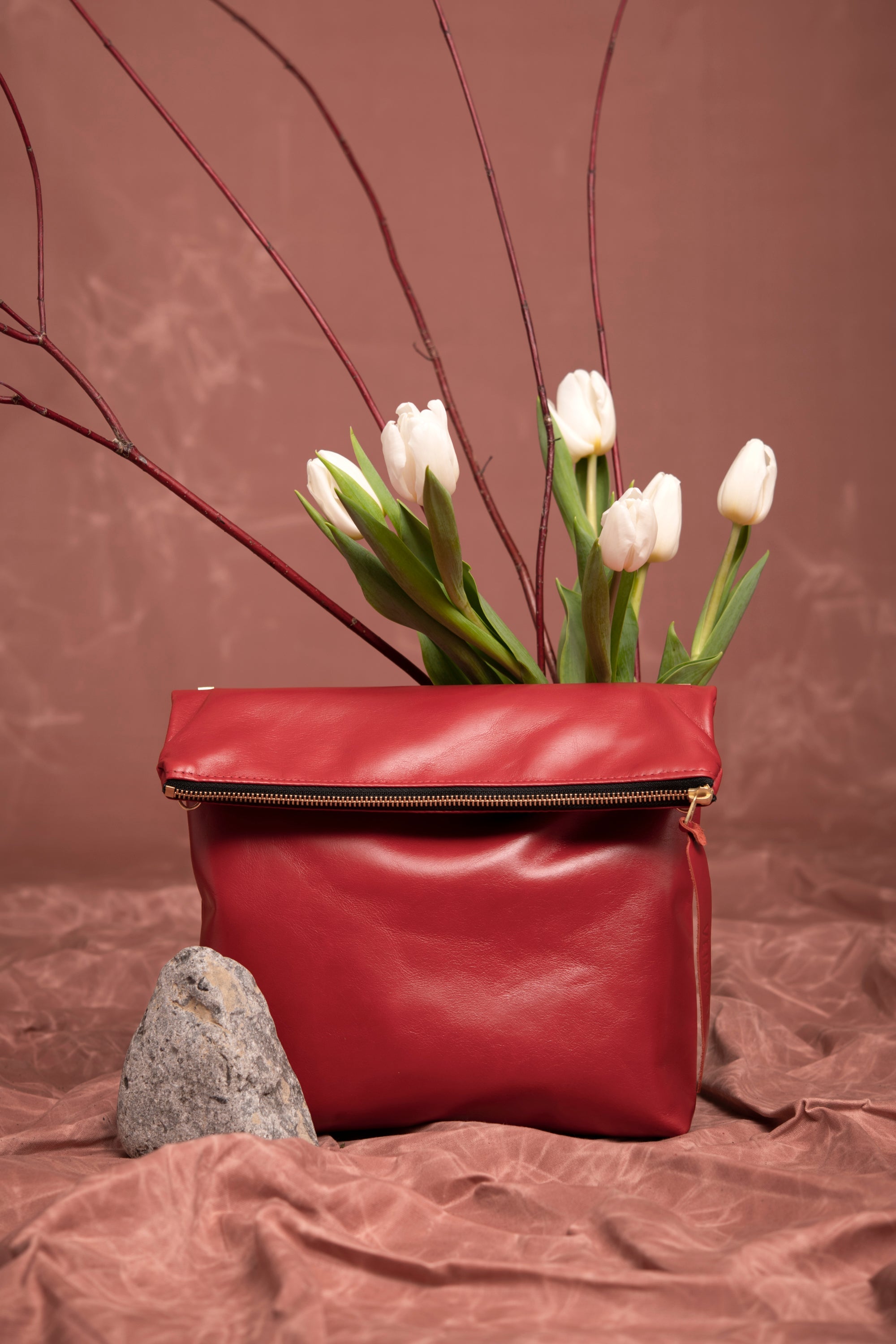 Leather clutch bag with crossbody strap BORDEAUX made to order by Veinage, handmade in Montreal Canada