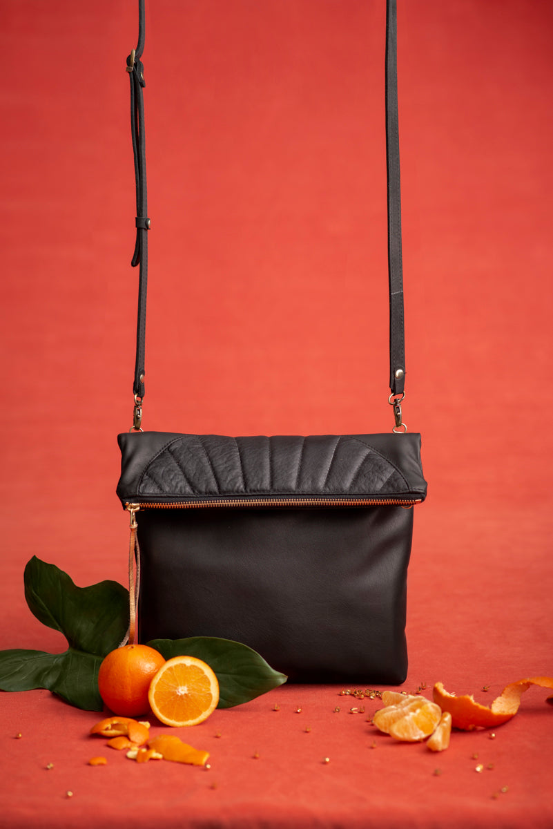 Leather clutch bag with crossbody strap ORANGE made to order