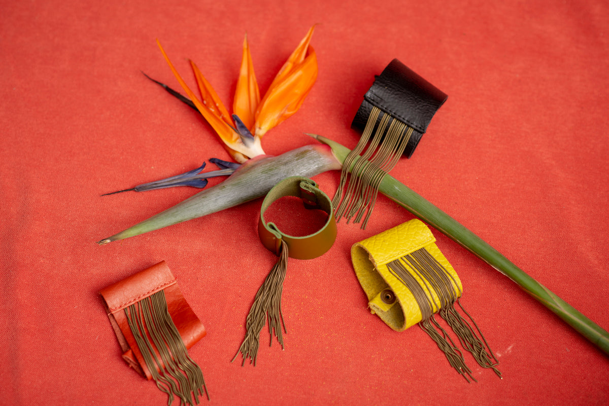 Veinage Statement leather fringe bracelet DANDURAND model, handmade Montreal, Canada