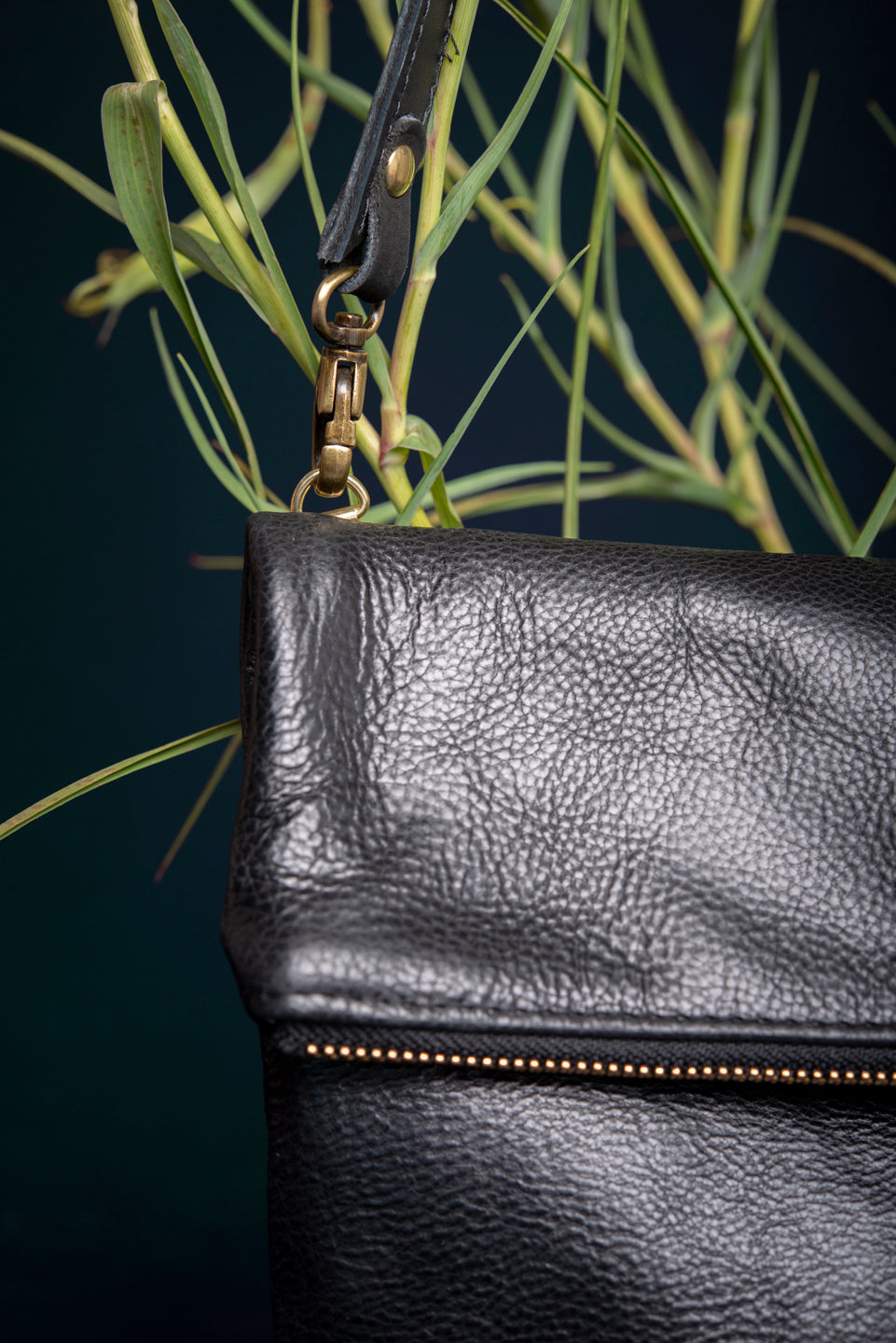 Leather clutch bag with crossbody strap BORDEAUX made to order by Veinage, handmade in Montreal Canada