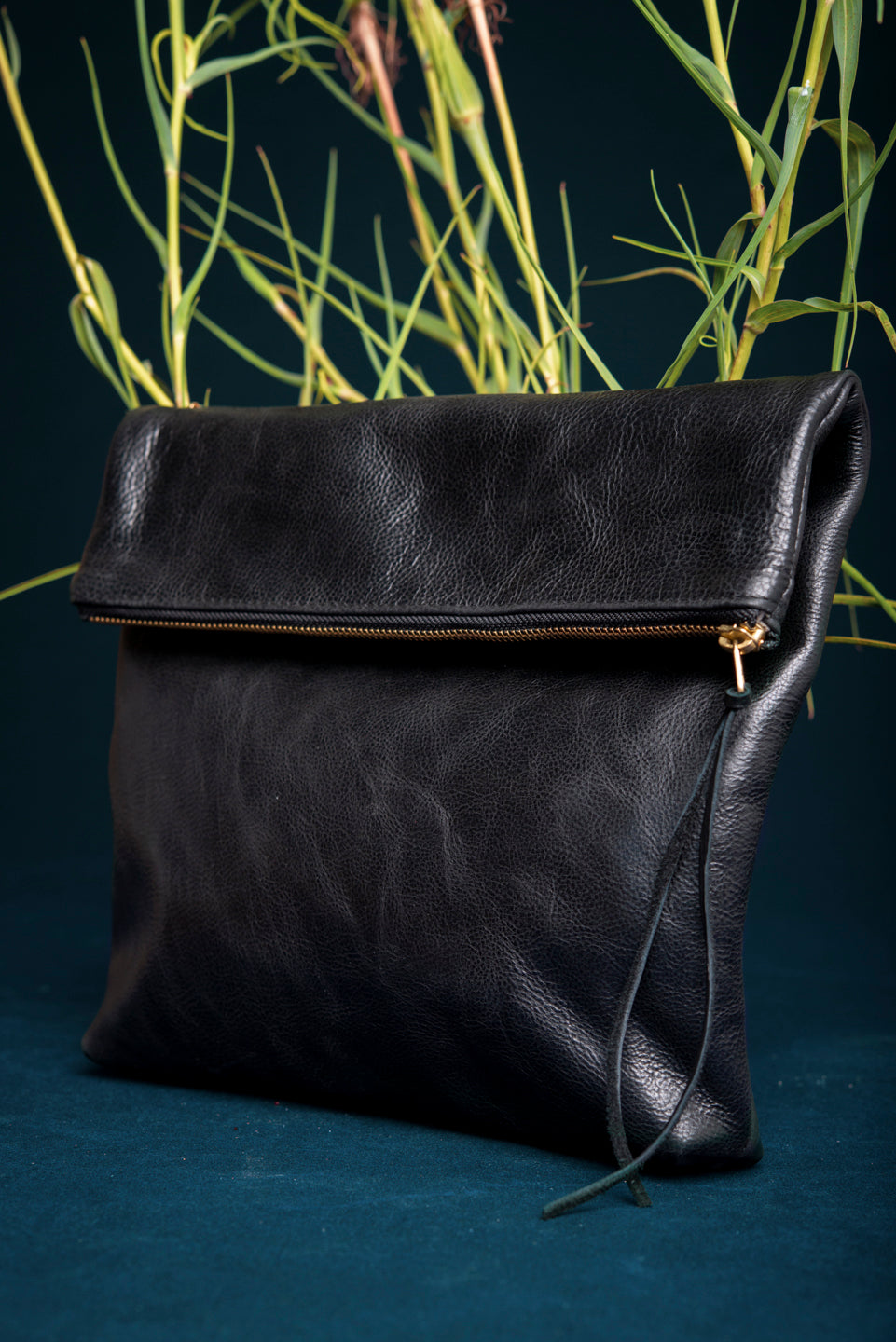 Leather clutch bag with crossbody strap BORDEAUX made to order by Veinage, handmade in Montreal Canada