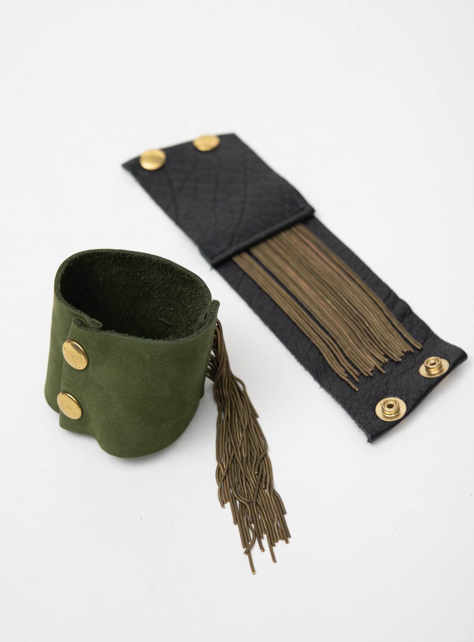 Veinage Statement leather fringe bracelet DANDURAND model, handmade Montreal, Canada