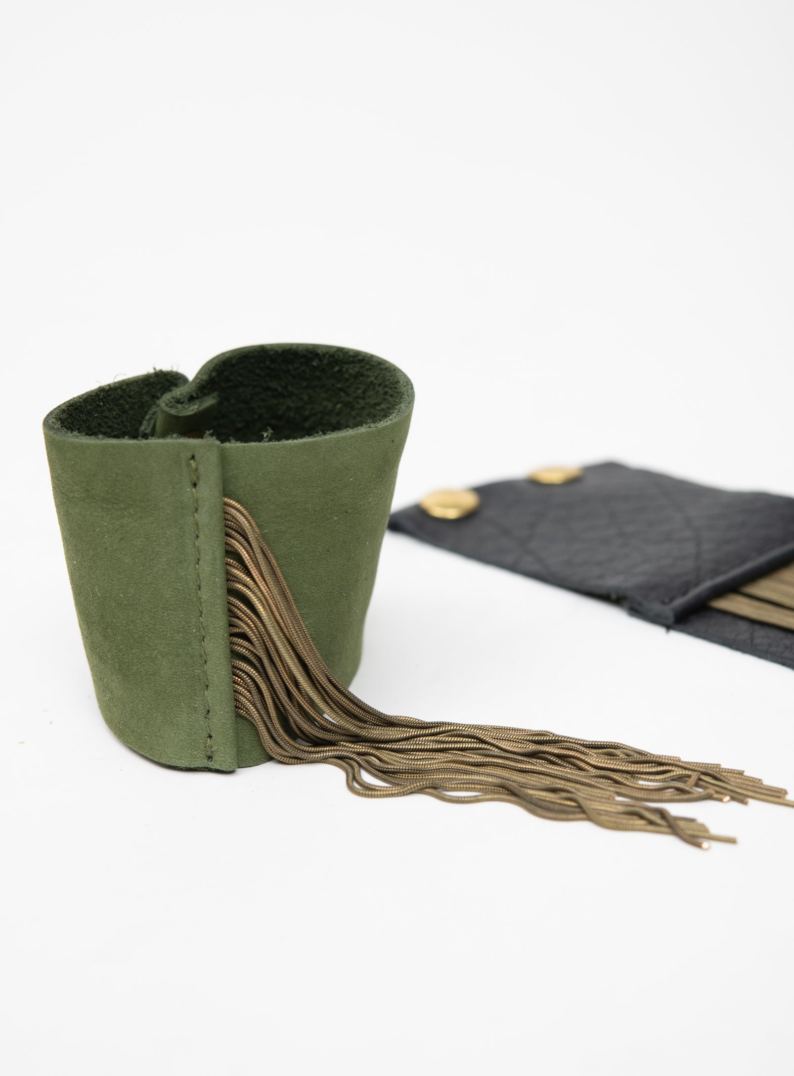 Veinage Statement leather fringe bracelet DANDURAND model, handmade Montreal, Canada