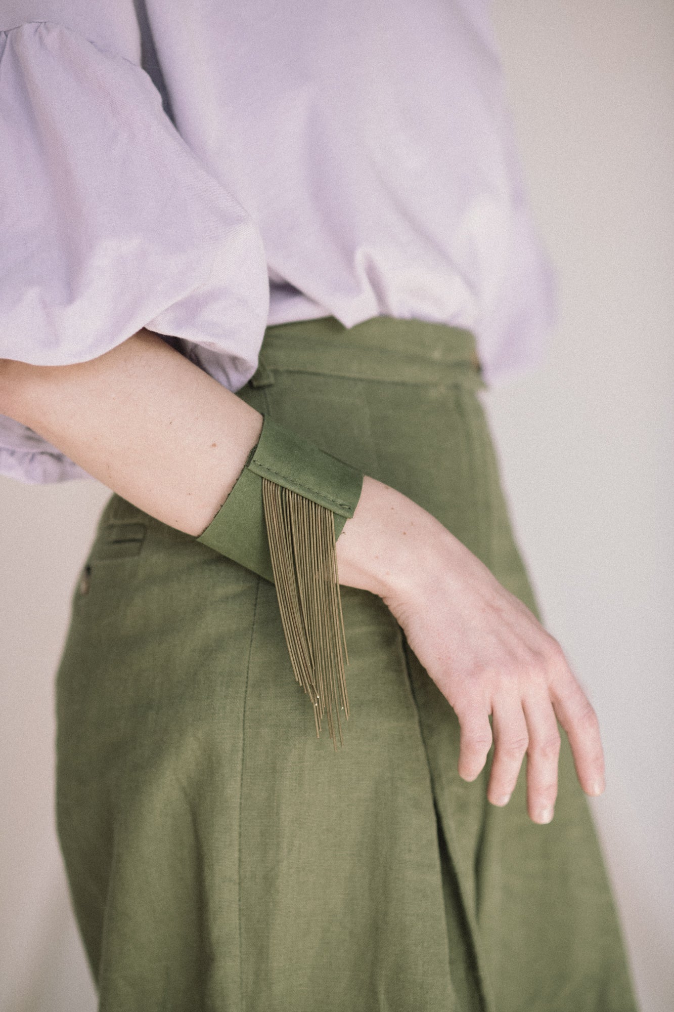 Veinage Statement leather fringe bracelet DANDURAND model, handmade Montreal, Canada