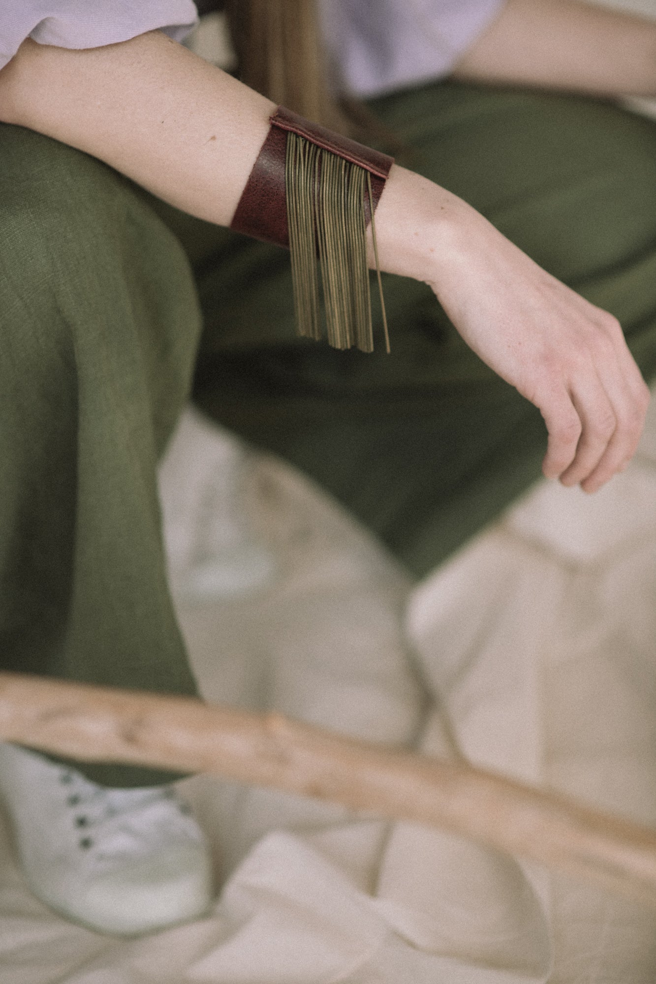 Veinage Statement leather fringe bracelet DANDURAND model, handmade Montreal, Canada