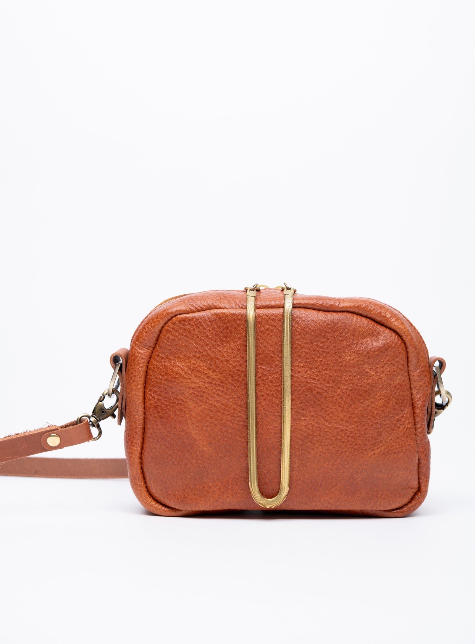 Veinage Leather crossbody bag and brass charm CARTIER model, handmade in Montreal Canada