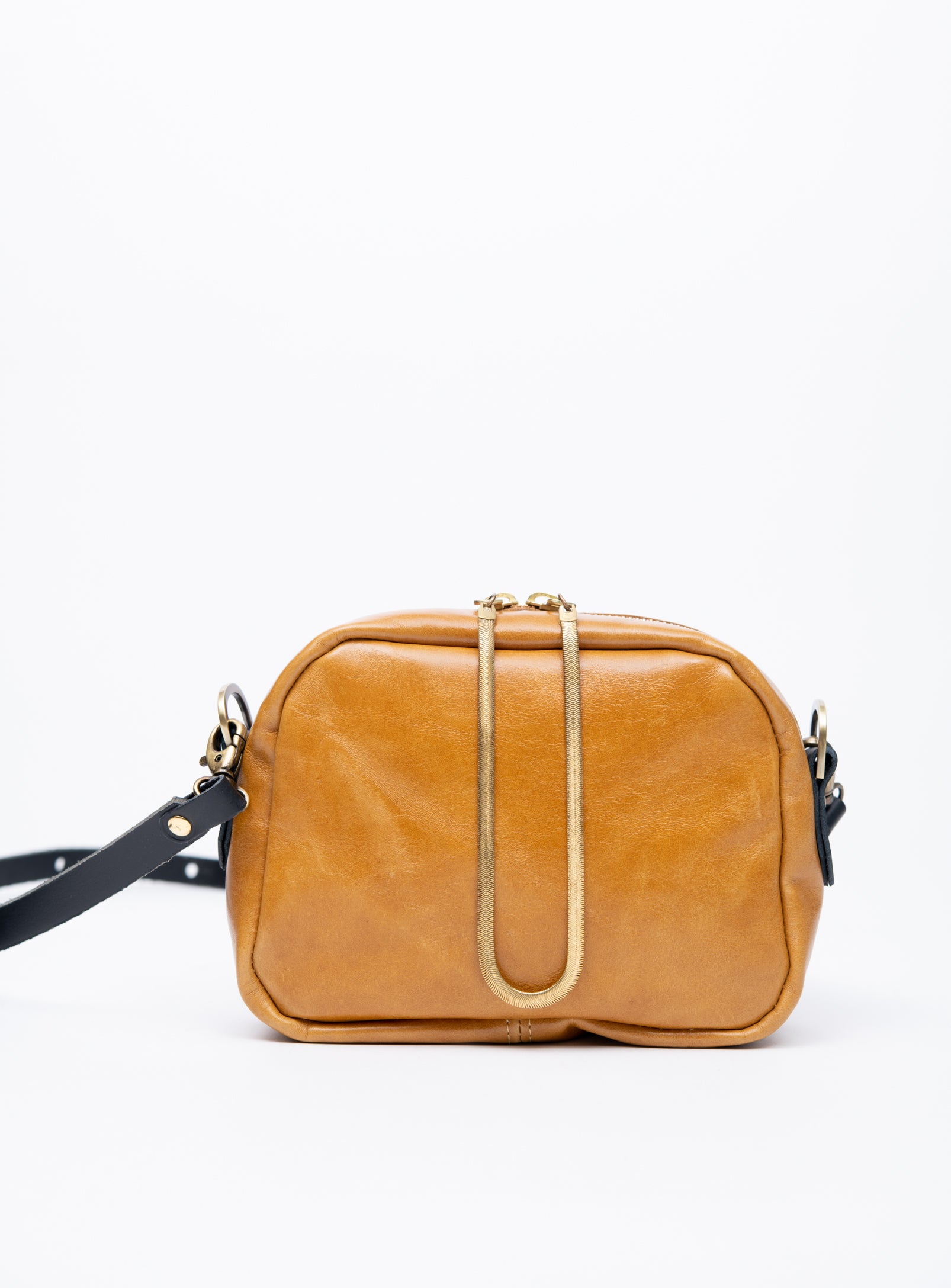 Veinage Leather crossbody bag and brass charm CARTIER model, handmade in Montreal Canada